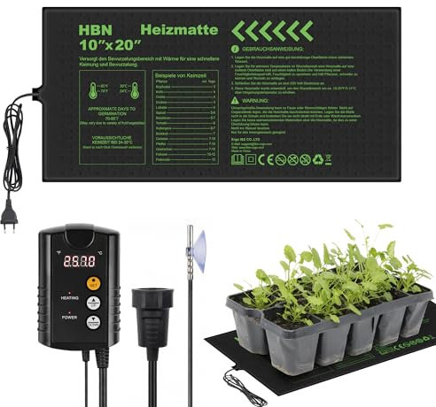 HBN Tappetino riscaldante per piante con termostato, 52 x 25 cm, per riscaldamento e piantine, ideale per germinazione, semi, terrari e serre indoor