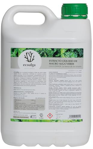 EcoAlga Abono Líquido Fertilizante Alga Ulva Premium Plantas Cultivos 5L. Orgánico y Universal: Huerto, Jardín, Césped, Interior. Rendimiento Todas Fases. Crecimiento, Resistencia, Foliar, Enraizante