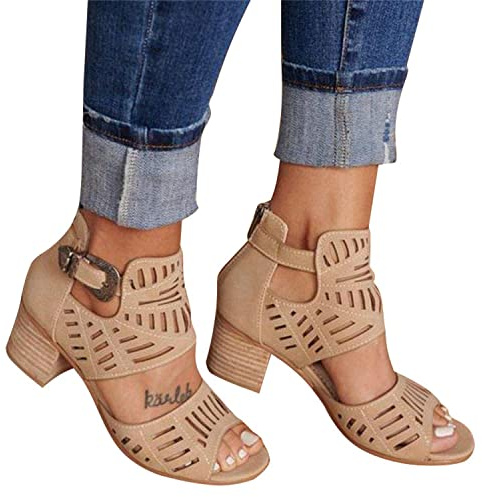 Sandali con tacco largo Stivaletti con punta aperta e cut-out da donna Sandali gladiatore Scarpe estive