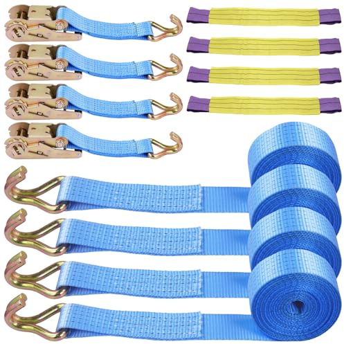 Sararoom 4x8000Kg Heavy Duty Ratchet Straps, 4M x 5CM Ratchet Tie Down Straps with Hooks, Adjustable Tensioning Belts Lashing Straps,Ratchet Lashing Straps for Motorcycle, Trucks, Trailer, Cargo