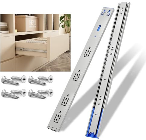 NECILO Guías Para Cajones Pulsar Para Abrir 300 mm,Acero Inoxidable,45 kg de Capacidad de Carga,Guía de Extensión Total de 3 Piezas,Montaje Lateral,1 Par