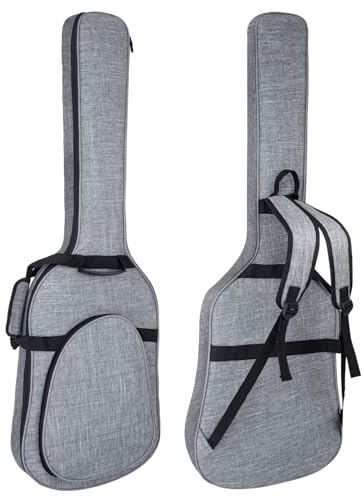 MUZNOTE 47 Inch Bass Guitar Bag 0.35 inch Padding Bass Guitar Case Electric Bass Case, Electric Bass Gig Bag Backpack with Neck Strap and Pockets, Grey