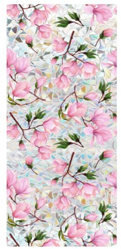 Pellicola decorativa 3D per finestre con fiori di magnolia arcobaleno e fiori di magnolia, adesivo statico non adesivo per casa, ufficio, 42 x 100 cm