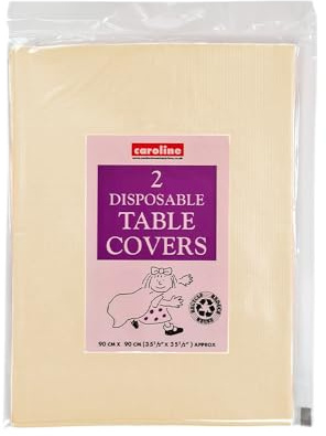 Zinnia - Mantel desechable de papel para mesa de comedor cuadrada o rectangular, color marfil, 90 x 90 cm, decoración de cumpleaños, catering, baby shower y boda, 2 unidades