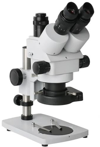 Mikroskop 7X-45X Simul-Fokus Parfokaler kontinuierlicher Zoom Trinokular-Stereomikroskop-Halterständer 144 LED-Ringlicht