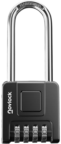 NOVLOCK Lucchetto con combinazione arco lungo 7 cm – impermeabile e resistente, codice a 4 cifre, per esterni e interni: cancelli, recinzioni, capanni, armadietti, depositi, armadi – 1 pezzo, nero