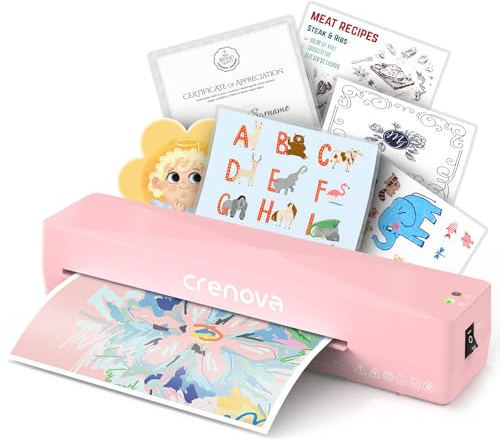 Crenova Pink A4 Hot & Cold Laminator with 10 Pouches, Bubble-Free Finish | ABS Anti-Jam, 90-Second Warm-Up, A4 A5 A6 Compatible, Home, School & Office