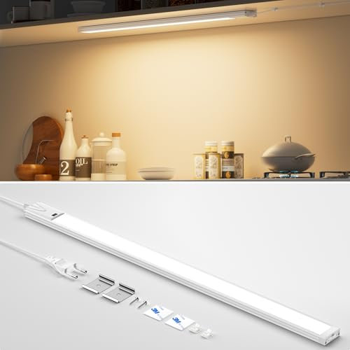 Reglette Led Cuisine de 55cm, Dimmable Sous Meuble de Capteur sans Contact, 3 températures Lumière Reglette Led pour Armoire Cuisine plans de travail