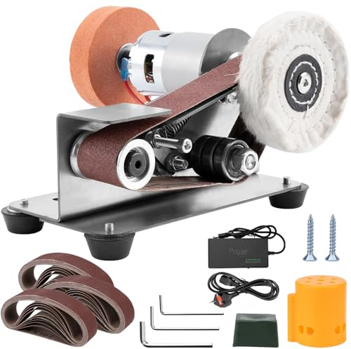 Junchamp 3-in-1 Mini Belt Sander - 15 Degree Knife Sharpener Electric Bench Grinder Sanding Machine, 7 Adjustable Speed Buffer Polisher for Metal Wood DIY Handcraft, Tool & Knife Sharpening