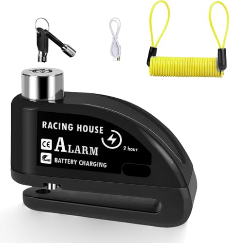 Alarm Disc Lock Motorbike Lock, 110dB Motorcycle Alarm Disc Brake Lock with 5.9FT Reminder Cable High Security Disc Brake Lock for Motorcycle Bike Moped Motocross