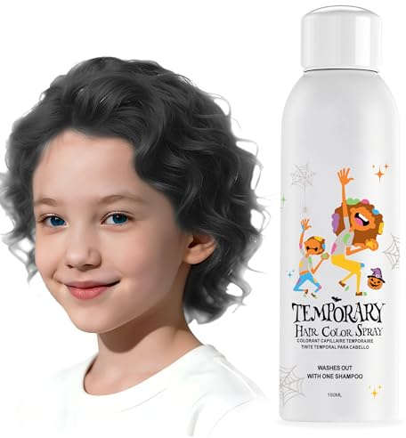 Black Temporary Hair Color Spray for Girls Boys - Instant & Washable Hair Dye for Teens, Women, Men - Quick Styling for Halloween, Cosplay, Costume Party, Christmas - 150ml