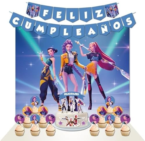 Decoración Cumpleaños Hunttriix 1-1 Cartel 100x80cm, 2 Banderines, 1 Cake Topper, 12 Toppers - Diseño para Fiestas Infantiles (Pack 3)