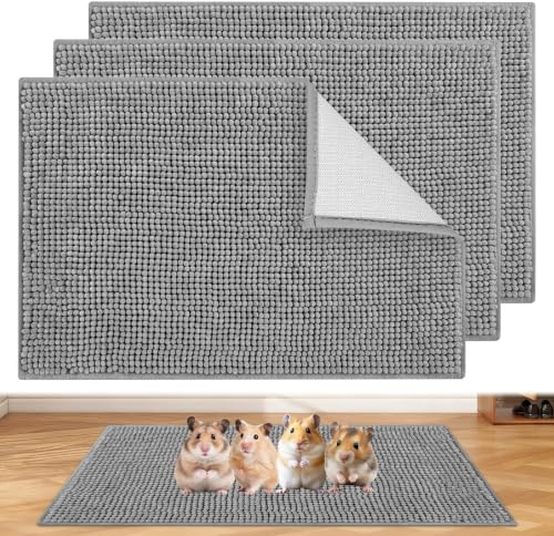 3 stycken marsvinsunderlägg tvättbar, 60 x 40 cm absorberande pipipads burmatta grå, marsvin pipi pads tillbehör tvättbar burinlägg gnagarmatta för små djur som kaniner och hamstrar