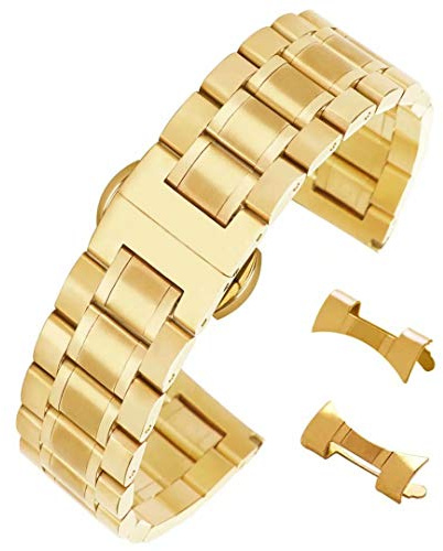 18mm Solid 304 Stainless Steel Watch Belt Bracelet with Removable Links Butterfly Clasp in Gold
