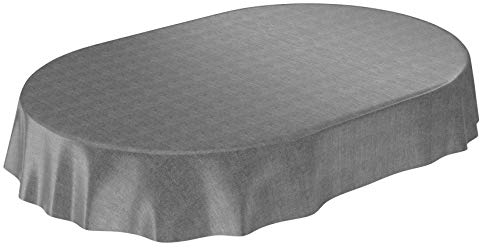ANRO Wachstuchtischdecke Wachstuch Wachstischdecke Tischdecke Wachstuchdecke Anthrazit Leinenoptik Oval 200x140cm