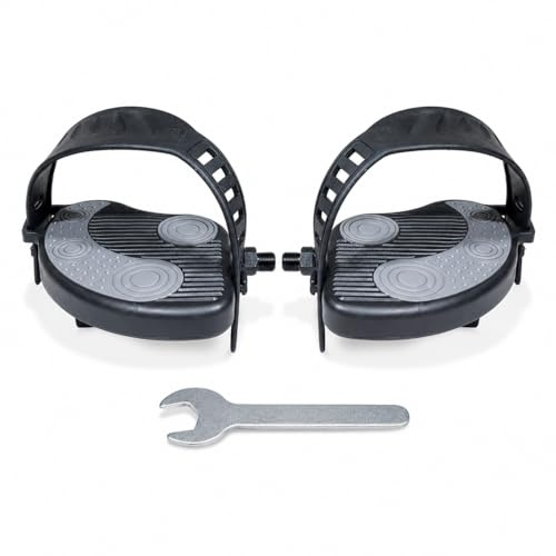 katai - 1 paio di pedali di ricambio per cyclette con cinghie in PVC resistente, filettatura da 9/16, pedali fissi per ciclismo, completi di chiave di installazione