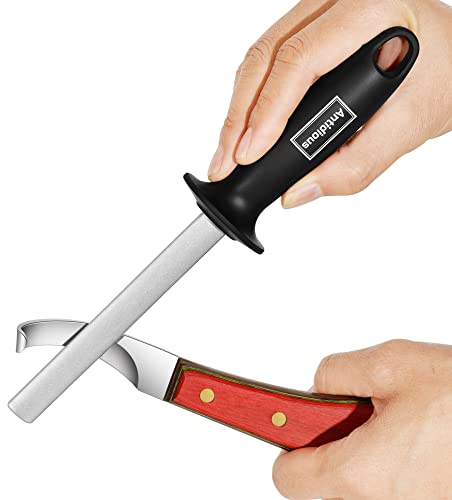 Antidious Aiguiseur de couteaux à sabots, 12,7 cm, outil de maréchage, tige à aiguiser avec revêtement diamant pour garder les couteaux à sabots et instruments de coupe tranchants, noir