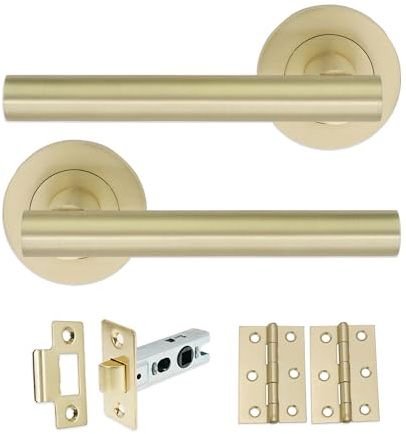 Infinity Decor 1 Set T-Bar Satin Brass Lever On Rose Door Handles Internal - Latch & Hinges PackF