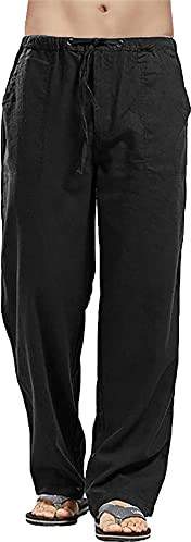YAOHUOLE Herren Casual Hosen Leinen Strandhose Herren Lang Herren Baggy Haremshose Schwarz 3XL