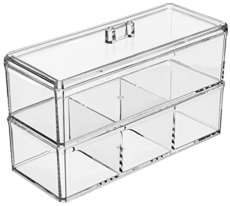 2 Couches Organisateur Maquillage avec couvercles, Rangement Maquillage 2 Niveaux Organiseur de Maquillage Transparent 3 Compartiments Acrylique, Rangement Make up idéal