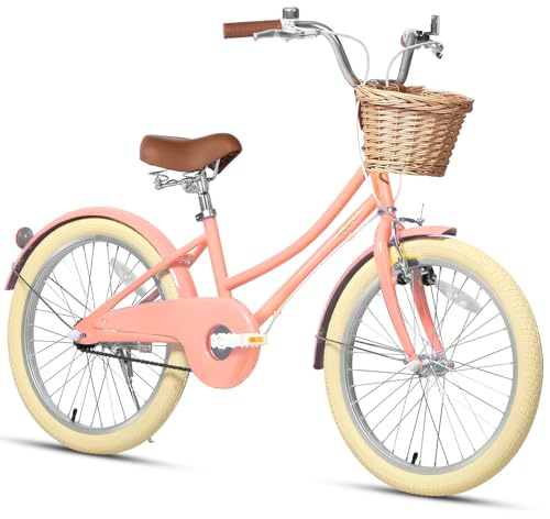 Glerc 20 pollici bambini ragazza bicicletta per 6 7 8 9 10 anni bambina retrò stile vintage biciclette con cestino ruote di allenamento e campana, pesca