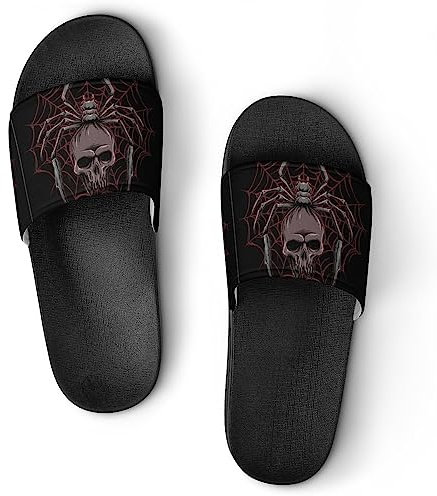 Lurnise Pantoufles Pour Femmes Araignée Avec Crâne Sandales De Douche Pantoufles De Salle De Bain Pour Hommes