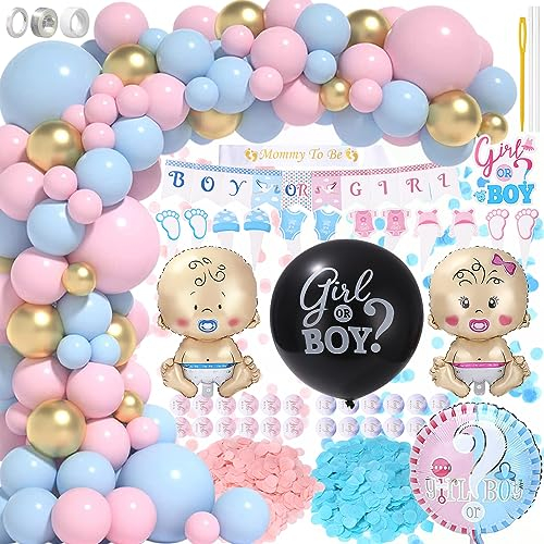 136 Pezzi Gender Reveal Party Decorazione, Decorazioni a Sorpresa per Boy o Girl, Striscione per Baby Shower per Boy o Girl, Ghirlanda di Palloncini per Feste di Rivelazione di Genere per Bambini