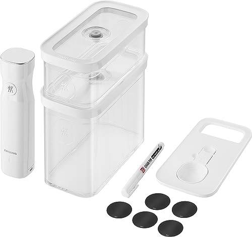 ZWILLING Fresh & Save Cube Vakuum Starter Set, Größe M, 5-teiliges Aufbewahrungsset mit 2 Boxen, Vakuumpumpe, Messlöffel, NFC-Etiketten