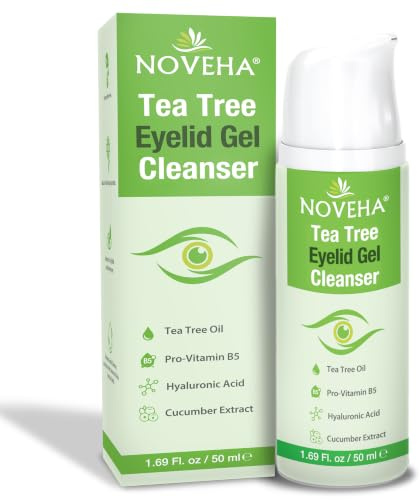 NOVEHA Gel nettoyant pour paupières d'arbre à thé – Nettoyant quotidien à base de plantes avec concombre, provitamine B5 et acide hyaluronique – Nettoyant rafraîchissant pour le contour des yeux – 50