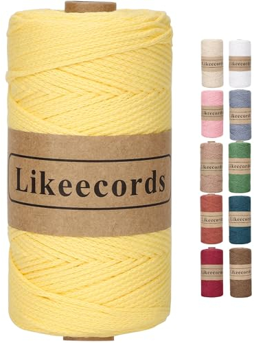Likeecords wolle für taschen häkeln 2mm x 170m,garn zum häkeln,makramee garn,baumwollgarn zum häkeln,100% Baumwolle Schlauchgarn for Knitting,Crochet, Weaving Gift(Zitronengelb)