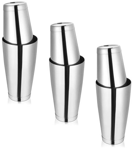 Hyuetrsa Juego de 6 cocteleras profesionales Boston, coctelera de martini, mezclador de bebidas, batido de metal, juego de coctelera Boston para mezclar bebidas, 18 onzas, 28 onzas (plata)