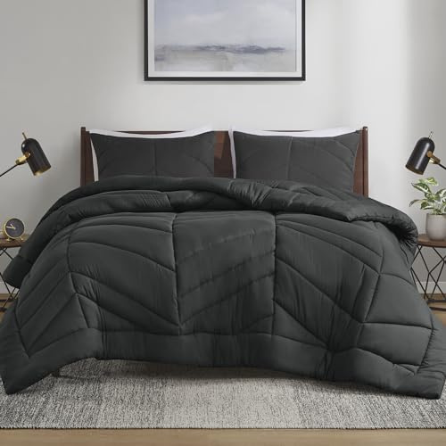 Intelligent Design Set piumino queen size, trapuntato a zigzag gonfio, piumone troppo imbottito per un letto queen-size, piumini alternativi per tutte le stagioni, federe abbinate, Remy, Full/Queen,