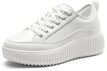 DREAM PAIRS Women Trainers Platform Chunky Sneakers Trainer Comfortable Casual Fashion Walking Shoes,Size 7.5,White/Pu,SDFN2415W