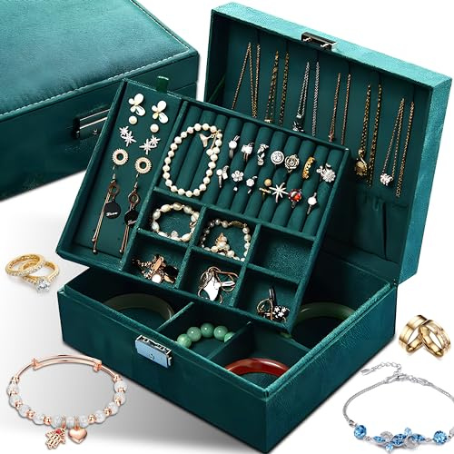 Retoo Portagioie in velluto a 2 livelli, portagioie, portagioie da donna, portagioie per anelli, orecchini, collane e orologi