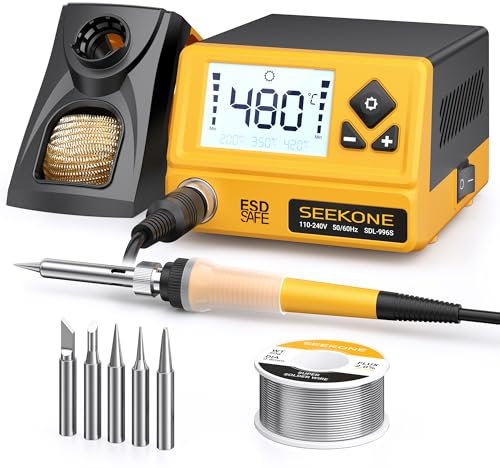 SEEKOEN 60W Soldering Iron Station with Constant and Adjustable Temperature 200℃~480℃, Soldering Station with LCD Display, 5 Soldering Tips, °C/°F Switch, Temperature Record, ESD Safety, Auto Sleep