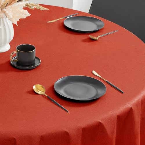 Romanstile Round Christmas Tablecloth 140 cm Red 350 GSM Oilcloth Tablecloth Outdoor PVC Tablecloth Washable Waterproof Weatherproof for Dining Table, Garden, Balcony, Barbecue, Party, Christmas