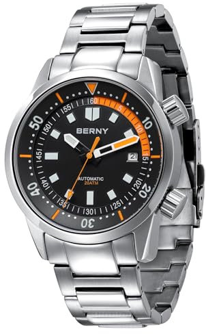 BERNY Automatische Uhr für Männer Taucheruhr 20ATM Mechanische Armbanduhr Saphirglas Bequeme Edelstahl Uhrenarmband Super leuchtende Männeruhren