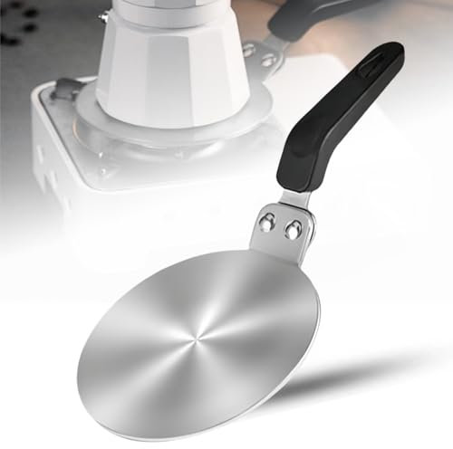 Moka Pot induzione piastra adattatore 5 (13cm) induzione piastra di induzione di calore in acciaio inox ispessito, piastra diffusore induzione calore con manico di isolamento termico