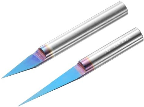 sourcing map Jeu de fraises à rainurer en V 15 degrés et 30 degrés Tige 6,35 mm Longueur 5,6 cm Fraise CNC avec revêtement bleu en acier tungstène massif pour la sculpture fine