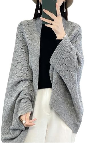 LIUYUYOUGO Cape Damen,Wollponcho Für Damen Übergroße Schals Vorne Offen Strickjacken Pullover Eleganter Hohler Häkelschal Umhang Weicher Warmer Kaschmirschal Mit Ärmeln Damenstola Pullover Ober