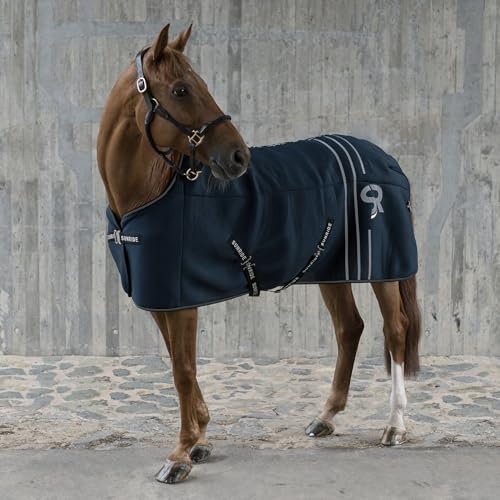 SUNRIDE Stalldecke 50g für Pferde - mit Fleece - geeignet als Unterdecke - extrem atmungsaktiv - abnehmbare Bauchgurte (blau, 165 cm)