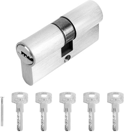 Cylindre de porte 30/30 - Cylindre profilé avec 5 clés - Cylindre à bouton avec bouton - Pour serrure de porte d'entrée - 6 cm x 1,5 x m x 3 cm