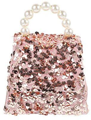 Ipetboom Bolso Bandolera para Niñas Lentejuelas Bolso De Mano Pequeño Rosa Asa De Perlas Accesorio Infantil para Fiestas y Uso Diario