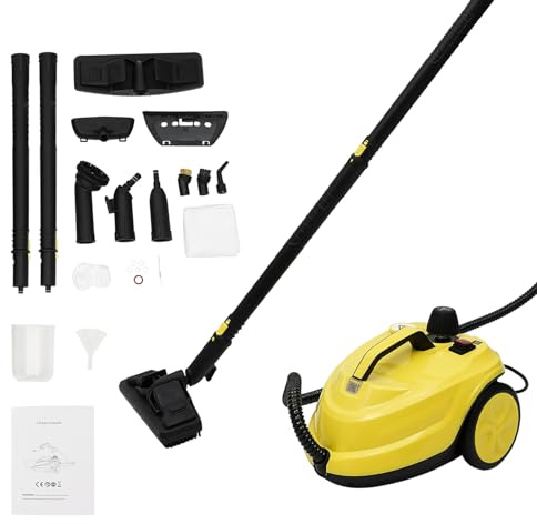 Poyujkyhr 2 000 W ångtvätt med 5 bar högt tryck och 160 °C varm ångdammsugare 1,8 l tank 360° vridbar borste handångtvätt med 3 m lång och 15 tillbehör för kök, badrum, bil, golv