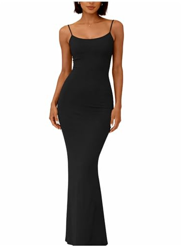 OGBK Women's Bodycon Maxi Dress Square Neck Spaghetti Strap Summer Sexy Low Cut Casual Party Dress
