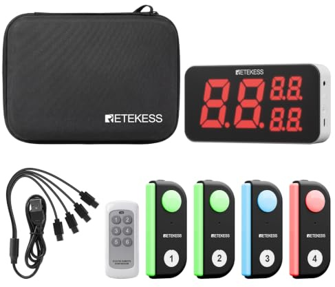 Retekess TM103 Système Buzzer Quiz sans Fil, Buzzer Blind Test（1-4） | pour Jeux De Quiz, Activités Familiales, Utilisation À Une Main, Plusieurs Modes De Capture, Longue Autonomie