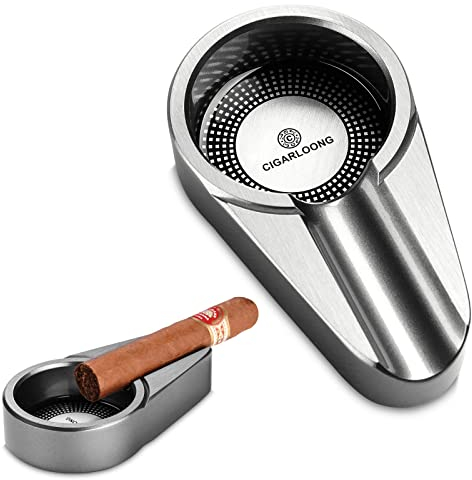 CIGARLOONG Cigar Ashtray Stainless Steel Large Slot Ashtray for Indoor or Outdoor Use(Color:Silver) (Silver)