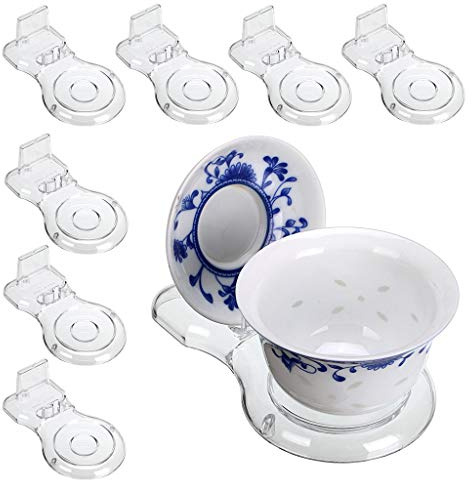 Hipiwe Acrylic Tea Cup Saucer Display Stands Clear Dinnerware Display Easel Stand Teacup Sets Plate Holder,Pack of 8 (8pcs,Short Legs)