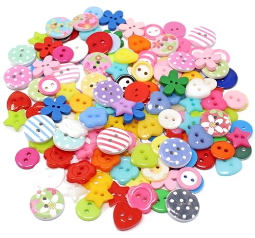 Knöpfe aus Holz, Acryl und Harz, mehrfarbig, gemischt, 150 Stück, für verschiedene Kartenherstellung, Verzierungen, Bastelbedarf für DIY-Projekte