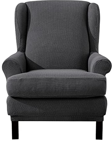 EBETA Ohrensesselberzug 2-Teilig Sesselüberwürfe Jacquard Sesselhussen, Elastisch Sofa Armlehnenbezüge Schonbezug Hussen für Lesesessel, Relaxsessel mit Sitzbezug (Dunkelgrau)